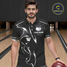 Load image into Gallery viewer, Black and Silver crown Bowling ball Polo, Quarter Zip Shirts for Men Custom Bowling Team jerseys NQS10537
