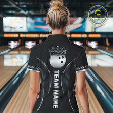 Load image into Gallery viewer, Black and Silver crown Bowling ball Polo, Quarter Zip Shirts for Women Custom Bowling Team jerseys NQS10537