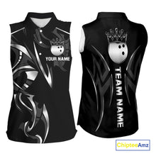 Load image into Gallery viewer, Black and Silver crown Bowling sleeveless polo Shirt Custom Bowling Team jerseys NQS10537