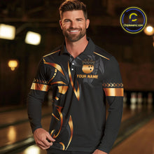 Load image into Gallery viewer, Black and Orange crown Bowling ball Polo, Quarter Zip Shirts for Men Custom Bowling Team jerseys NQS10538