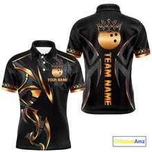 Load image into Gallery viewer, Black and Orange crown Bowling ball Polo, Quarter Zip Shirts for Men Custom Bowling Team jerseys NQS10538