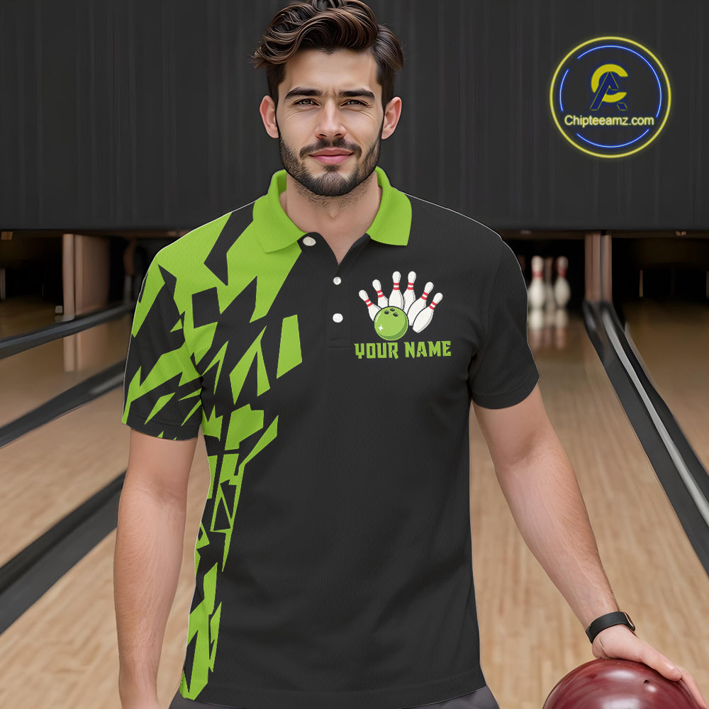 Black And Green Camo Custom Bowling Shirts For Men, Bowling Team Shirts NQS10753