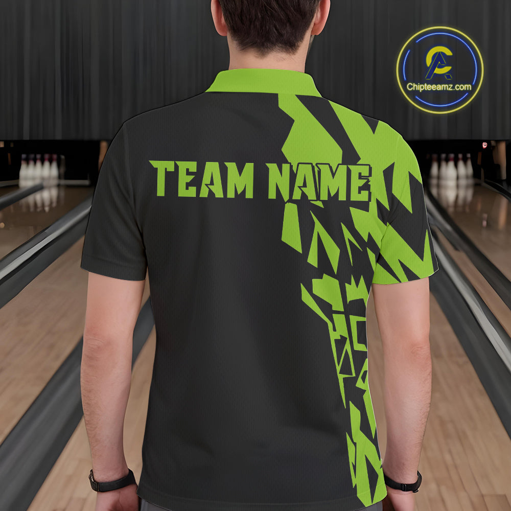 Black And Green Camo Custom Bowling Shirts For Men, Bowling Team Shirts NQS10753