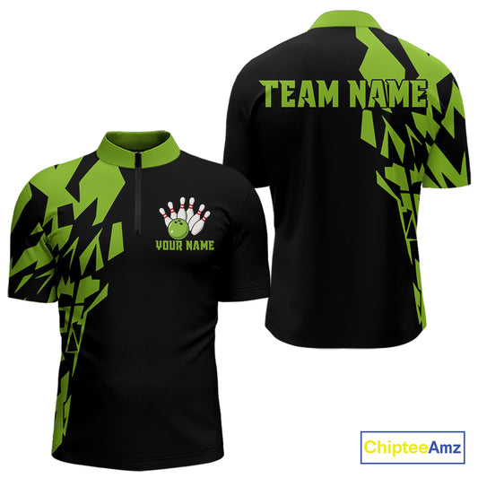 Black And Green Camo Custom Bowling Shirts For Men, Bowling Team Shirts NQS10753