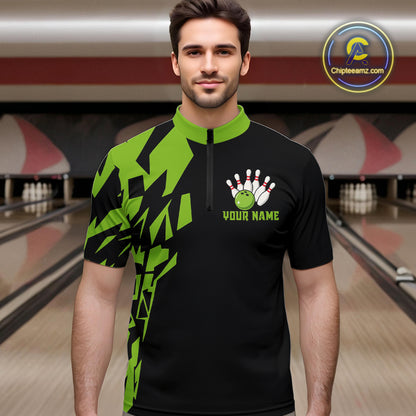 Black And Green Camo Custom Bowling Shirts For Men, Bowling Team Shirts NQS10753