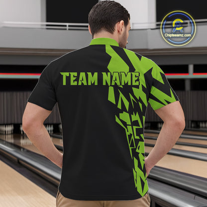 Black And Green Camo Custom Bowling Shirts For Men, Bowling Team Shirts NQS10753