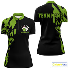 Load image into Gallery viewer, Black And Green Camo Custom Bowling Shirts For Women, Bowling Team Shirts NQS10753