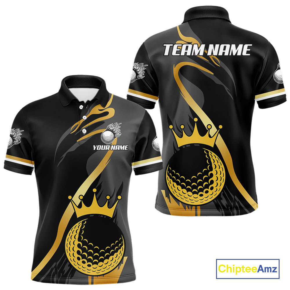 Black and Gold Crown Golf ball Men's golf polo shirts custom team golf tops for men NQS10757