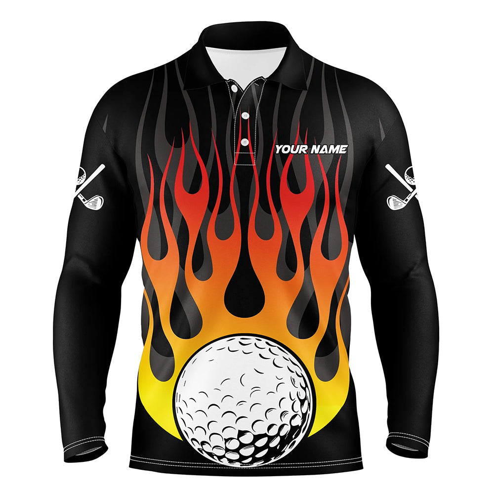 Orange Flame Golf Ball Black Men golf polo shirt custom golf tops for Men, gifts for the golfer NQS8813