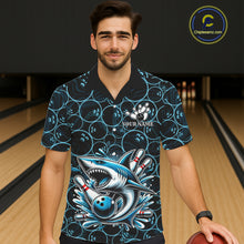 Load image into Gallery viewer, Black and Blue Camo Shark Bowling Hawaiian Shirt Custom Team Shark Bowling jerseys NQS11338