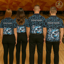 Load image into Gallery viewer, Black and Blue Camo Shark Bowling Polo, Quarter Zip Shirt For Men Custom Team Shark Bowling jerseys NQS11338