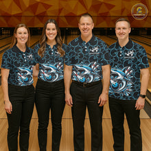 Load image into Gallery viewer, Black and Blue Camo Shark Bowling Polo, Quarter Zip Shirt For Men Custom Team Shark Bowling jerseys NQS11338