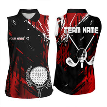 Load image into Gallery viewer, Black and Red Womens Golf Sleeveless Polo Shirts Custom retro golf ball clubs golf team league jerseys NQS9455