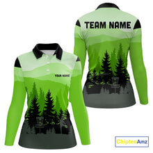 Load image into Gallery viewer, Green pattern forest Women Disc golf polo shirts Custom team disc golf jerseys for ladies NQS10027
