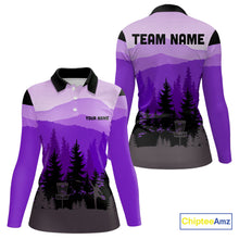 Load image into Gallery viewer, Purple pattern forest Women Disc golf polo shirts Custom team disc golf jerseys for ladies NQS10028
