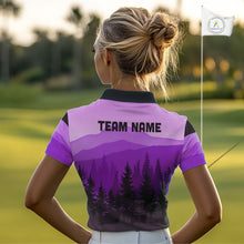 Load image into Gallery viewer, Purple pattern forest Women Disc golf polo shirts Custom team disc golf jerseys for ladies NQS10028