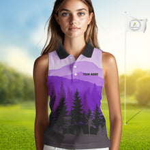 Load image into Gallery viewer, Purple pattern forest Womens sleeveless polo shirt Custom team disc golf jerseys for ladies NQS10028