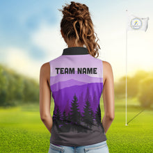 Load image into Gallery viewer, Purple pattern forest Womens sleeveless polo shirt Custom team disc golf jerseys for ladies NQS10028