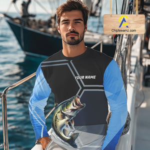 Black and Blue Bass Fishing custom Largemouth Bass Performance Long Sleeve sun protection Shirts NQS10031