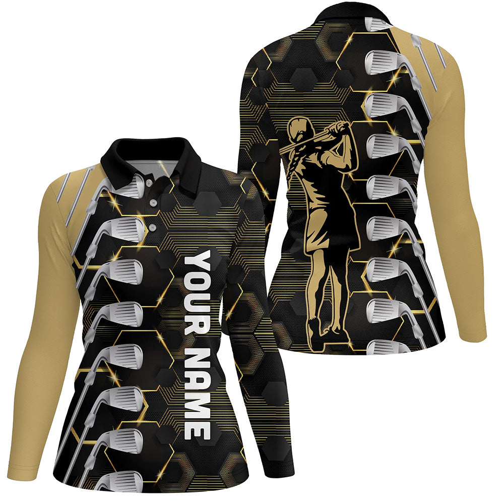 Yellow and Black golf clubs Womens golf polo shirts custom golf outfit men, personalized golf gifts NQS8137