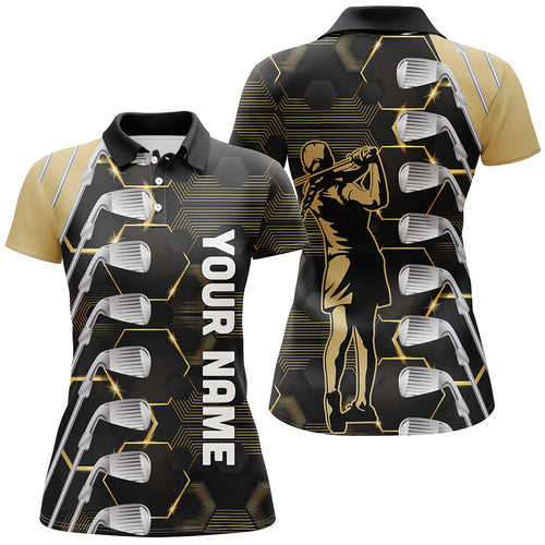 Yellow and Black golf clubs Womens golf polo shirts custom golf outfit men, personalized golf gifts NQS8137
