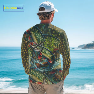 Personalized Northern Pike Fishing jerseys, Pike scales long sleeve fishing shirts uv protection NQS10333