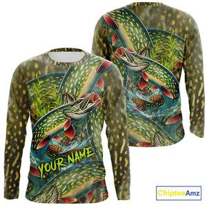Personalized Northern Pike Fishing jerseys, Pike scales long sleeve fishing shirts uv protection NQS10333