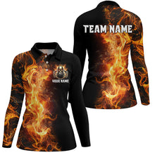 Load image into Gallery viewer, Flame Skull Black Bowling Shirts For Women Custom Team Bowling Jerseys, gift for bowlers NQS8369