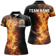 Load image into Gallery viewer, Flame Skull Black Bowling Shirts For Women Custom Team Bowling Jerseys, gift for bowlers NQS8369