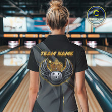 Load image into Gallery viewer, Black and Gold Crown Bowling ball wings Bowling Shirts For Women Custom Bowling Team Outfits NQS10549