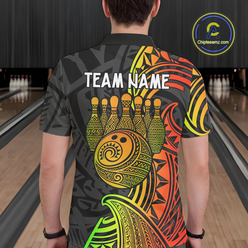 Personalized Black and Colorful Tribal pattern Bowling Shirts For Men Custom Team Bowling Jersey NQS10764