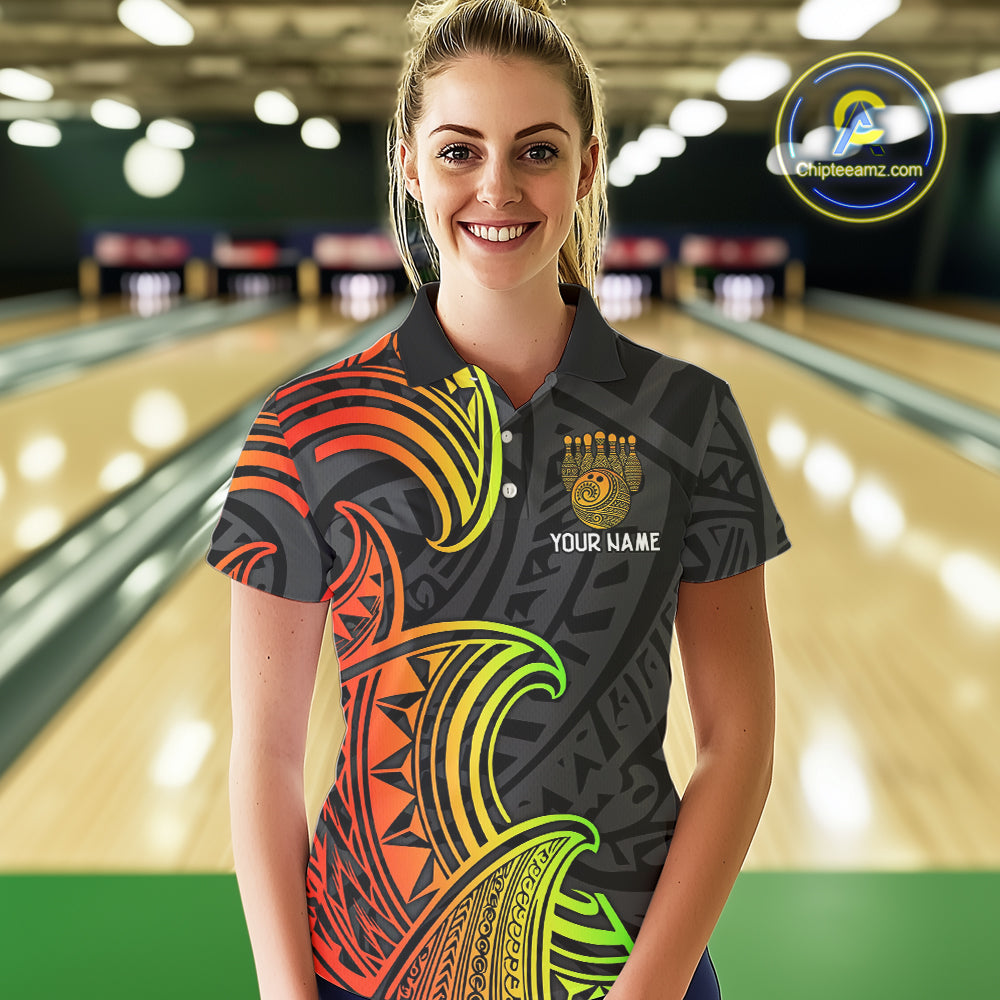 Personalized Black and Colorful Tribal pattern Bowling Shirts For Women Custom Team Bowling Jersey NQS10764
