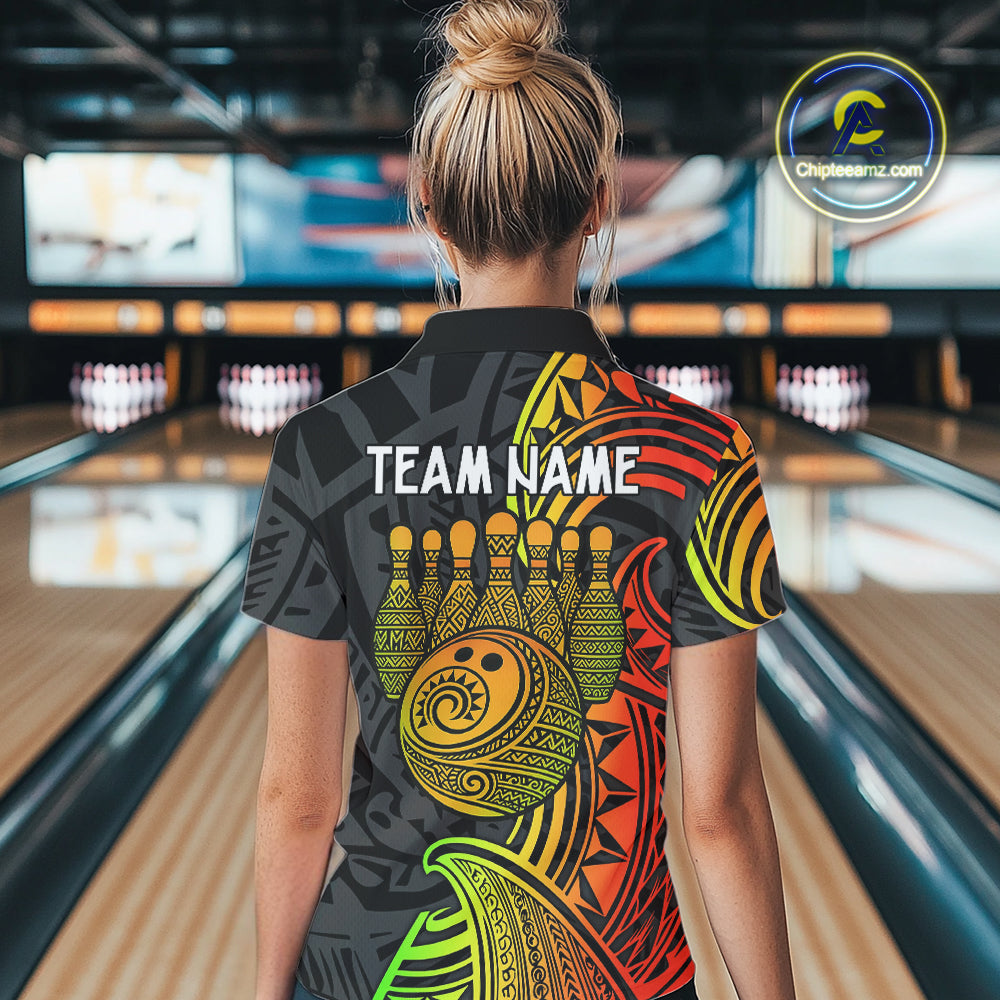 Personalized Black and Colorful Tribal pattern Bowling Shirts For Women Custom Team Bowling Jersey NQS10764