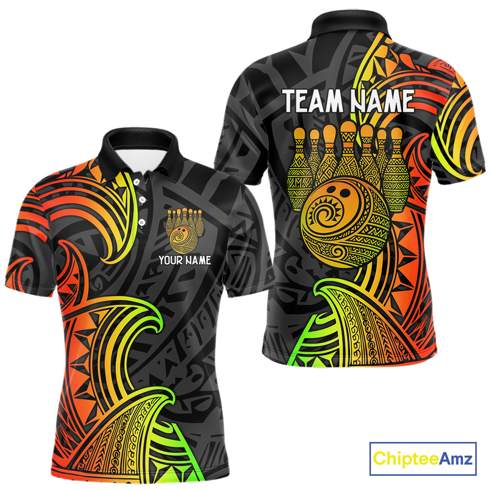 Personalized Black and Colorful Tribal pattern Bowling Shirts For Men Custom Team Bowling Jersey NQS10764