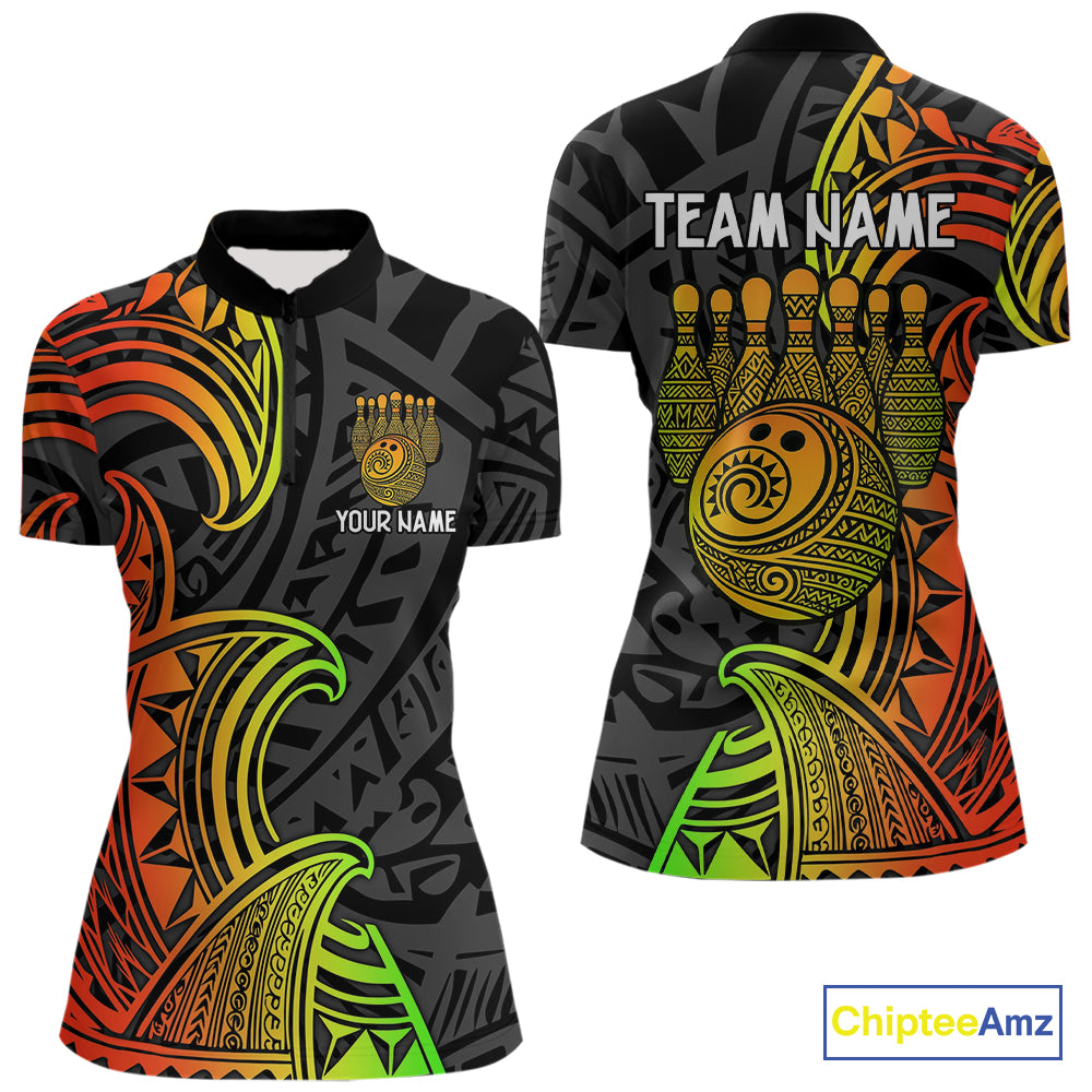 Personalized Black and Colorful Tribal pattern Bowling Shirts For Women Custom Team Bowling Jersey NQS10764