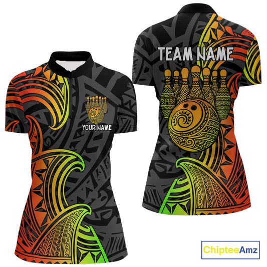 Personalized Black and Colorful Tribal pattern Bowling Shirts For Women Custom Team Bowling Jersey NQS10764