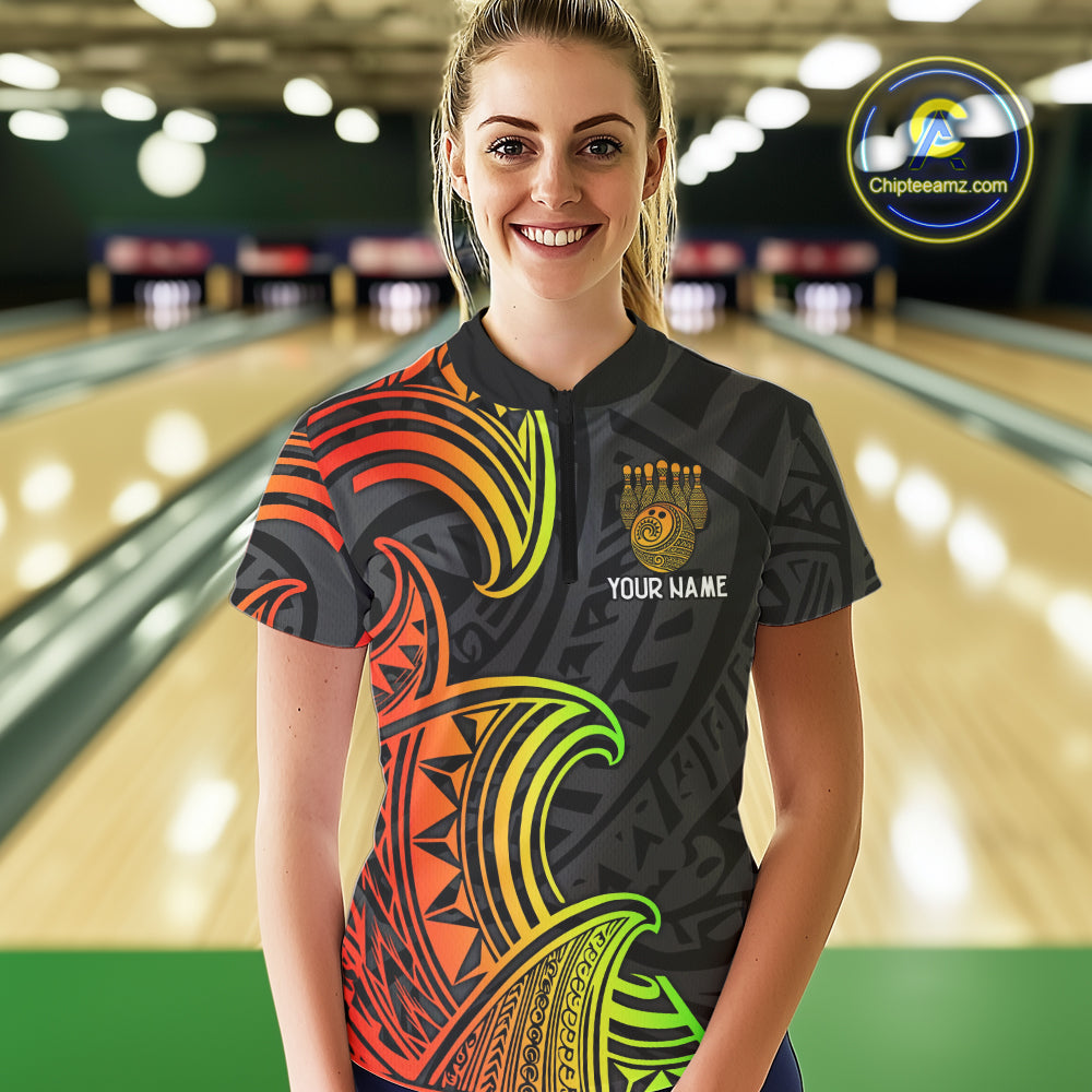 Personalized Black and Colorful Tribal pattern Bowling Shirts For Women Custom Team Bowling Jersey NQS10764