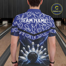 Load image into Gallery viewer, Blue camo Lightning Thunder Bowling Shirts For Men Custom Team Quarter Zip, Polo style bowling shirts NQS10962