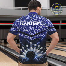 Load image into Gallery viewer, Blue camo Lightning Thunder Bowling Shirts For Men Custom Team Quarter Zip, Polo style bowling shirts NQS10962