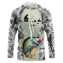 Load image into Gallery viewer, Personalized Winter camo Crappie Ice Fishing Shirts Custom Team Crappie Long Sleeve Fishing Jersey NQS9288