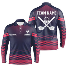 Load image into Gallery viewer, Blue Pink pattern Mens golf polos shirts custom male golf attire, golf outfit for mens NQS9290