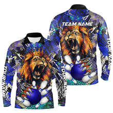 Load image into Gallery viewer, Blue Camo Lion roar Bowling Polo, Quarter Zip Shirts for Men Custom Lion Bowling Team jerseys NQS9293