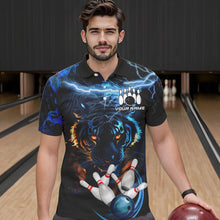 Load image into Gallery viewer, Personalized Blue Lightning Thunder Storm Tiger Bowling Shirts For Men Custom Bowling Team Jerseys NQS9466