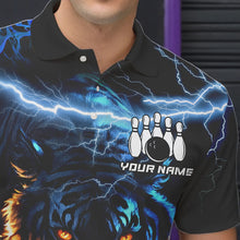 Load image into Gallery viewer, Personalized Blue Lightning Thunder Storm Tiger Bowling Shirts For Men Custom Bowling Team Jerseys NQS9466
