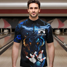 Load image into Gallery viewer, Personalized Blue Lightning Thunder Storm Tiger Bowling Shirts For Men Custom Bowling Team Jerseys NQS9466