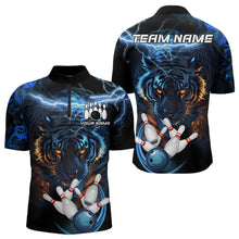 Load image into Gallery viewer, Personalized Blue Lightning Thunder Storm Tiger Bowling Shirts For Men Custom Bowling Team Jerseys NQS9466