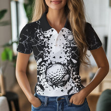 Load image into Gallery viewer, Black and White broken Golf ball Polo shirt for Women Custom Team golf uniform ladies golf tops NQS9787