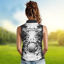 Load image into Gallery viewer, Black and White broken Golf ball Women Sleeveless Polo shirt Custom Team golf uniform ladies golf tops NQS9787