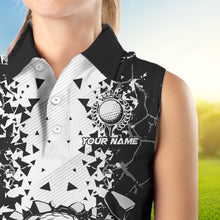 Load image into Gallery viewer, Black and White broken Golf ball Women Sleeveless Polo shirt Custom Team golf uniform ladies golf tops NQS9787