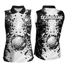 Load image into Gallery viewer, Black and White broken Golf ball Women Sleeveless Polo shirt Custom Team golf uniform ladies golf tops NQS9787